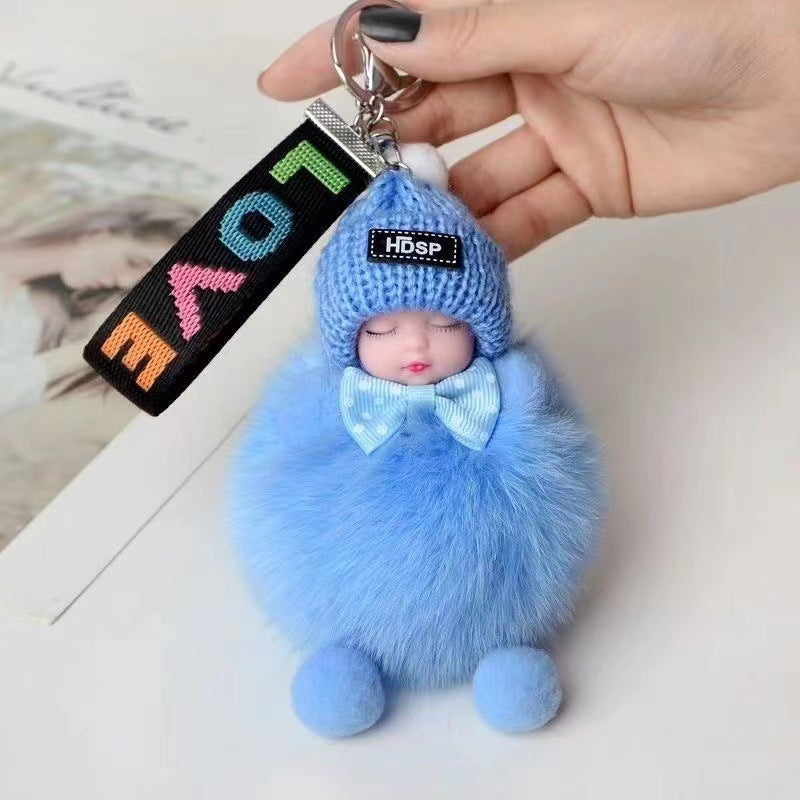 Wholesale Real Fox Fur Ball Pendant Sleep Doll Keychain